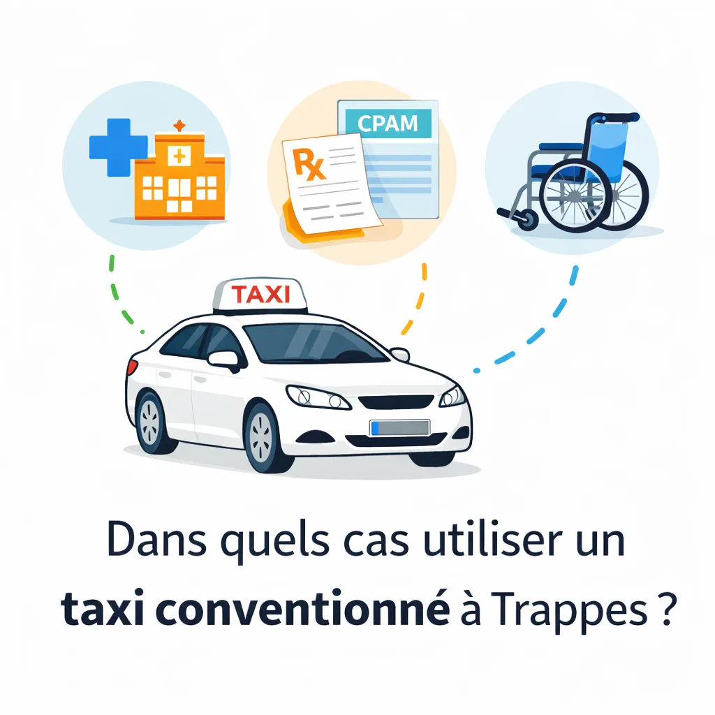 Taxi conventionné CPAM à Trappes pour transport médical assis avec prescription, hôpital et prise en charge Sécurité sociale
