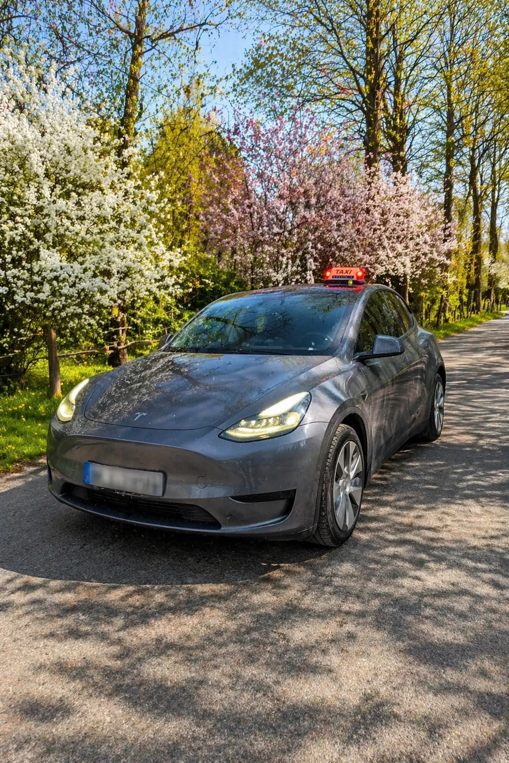 Taxi à Plaisir dans les Yvelines en environnement printanier, véhicule disponible pour réservation immédiate, trajets gare, aéroport et transport médical conventionné CPAM