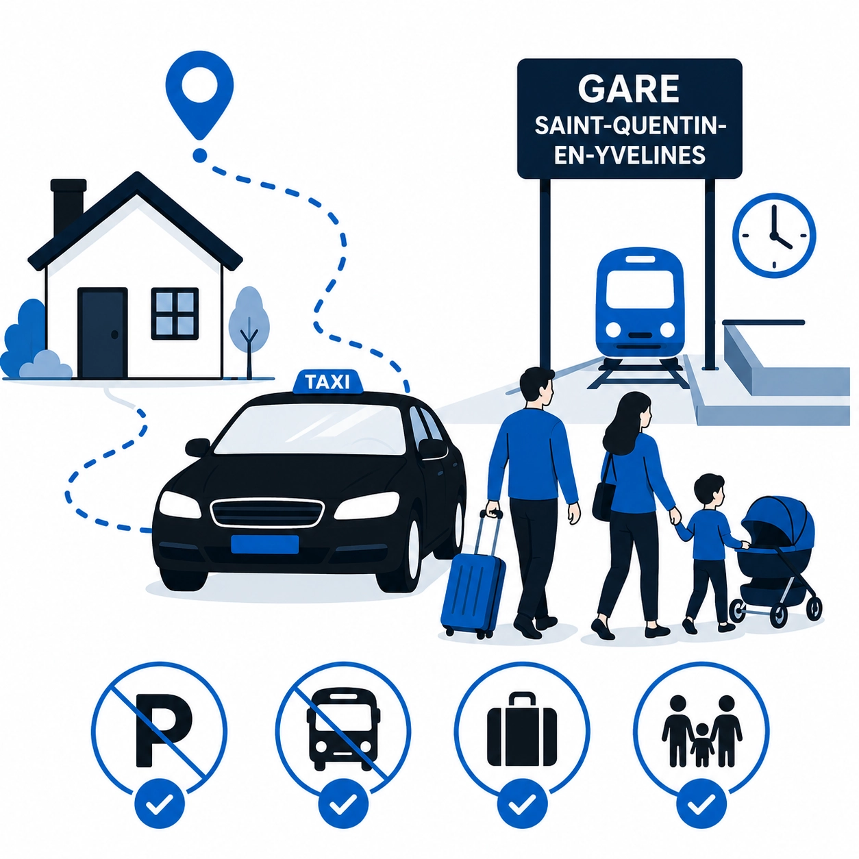 Taxi à Montigny-le-Bretonneux pour rejoindre la gare de Saint-Quentin-en-Yvelines sans stress avec bagages, enfants ou poussette